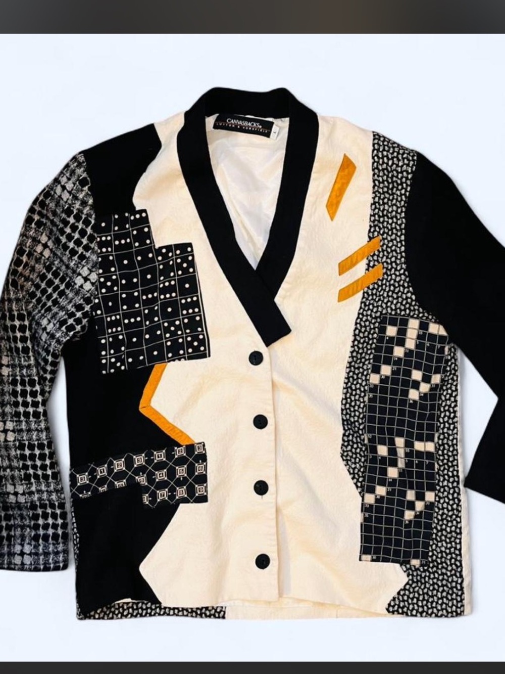 Bella Canvas Black, Cream & Orange Geometric Knit Cardigan